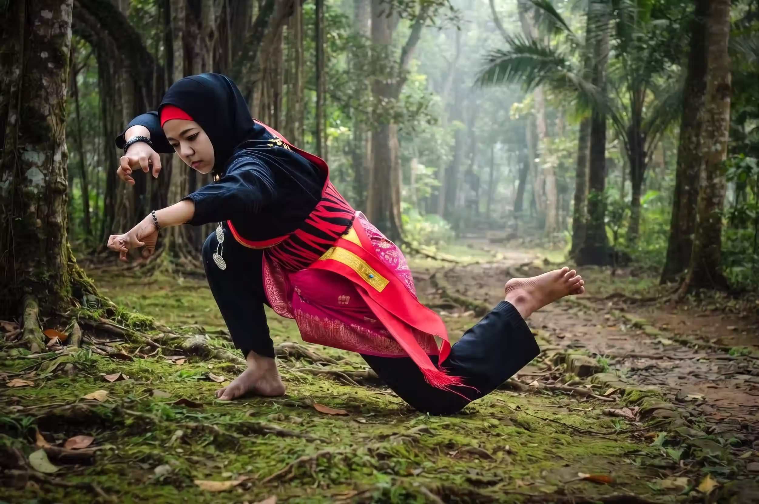 Een pesilat in de stijl van silek harimau of pencak silat harimau